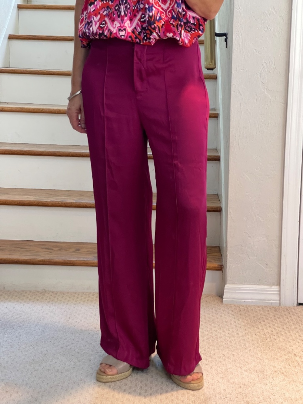Express pleated satin straight leg pink suiting pants women 2